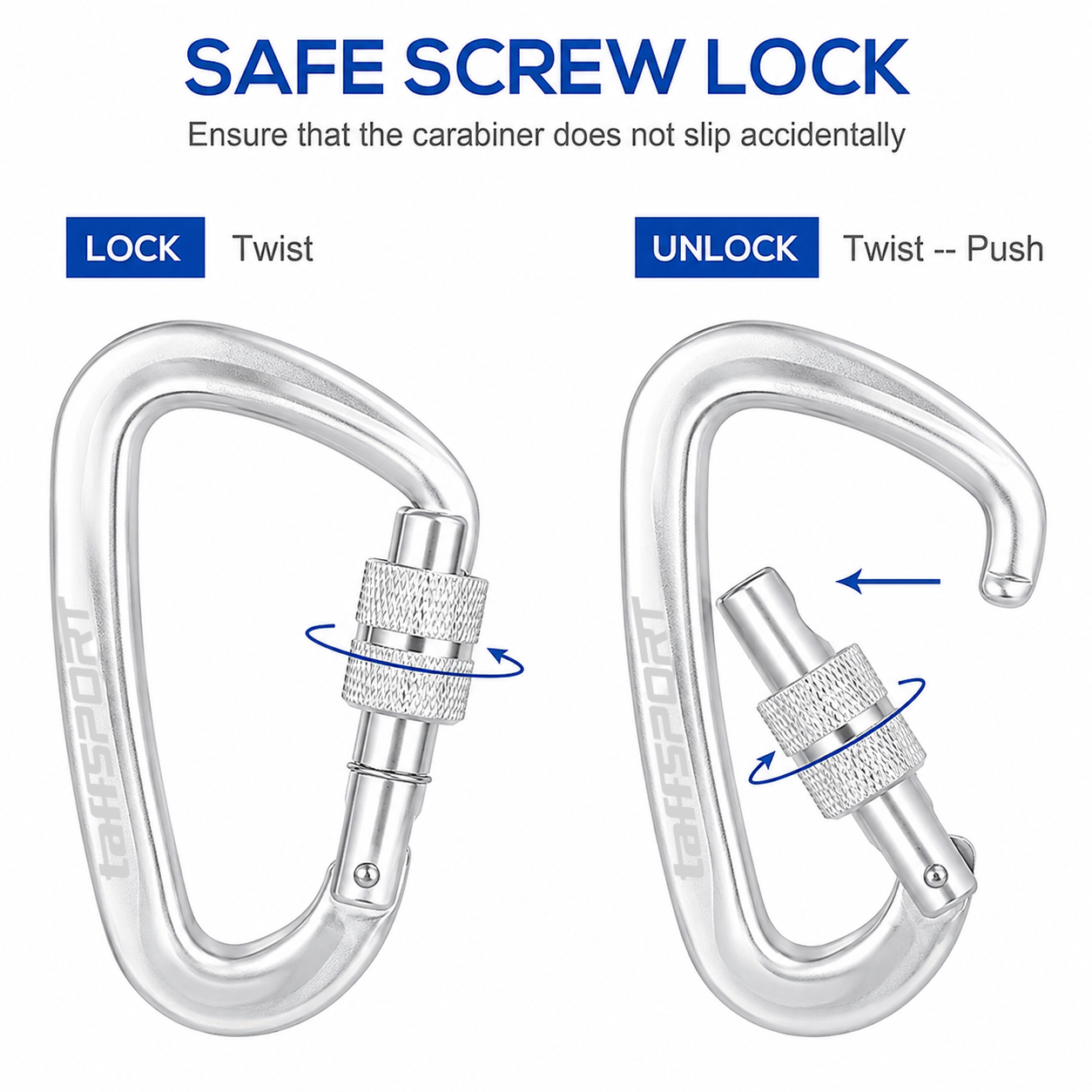 TaffSPORT Carabiner Panjat Tebing D Shaped Automatic Lock 12kN - Y20 Gambar produk TaffSPORT Carabiner Panjat Tebing D Shaped Automatic Lock 12kN - Y20 - 1
