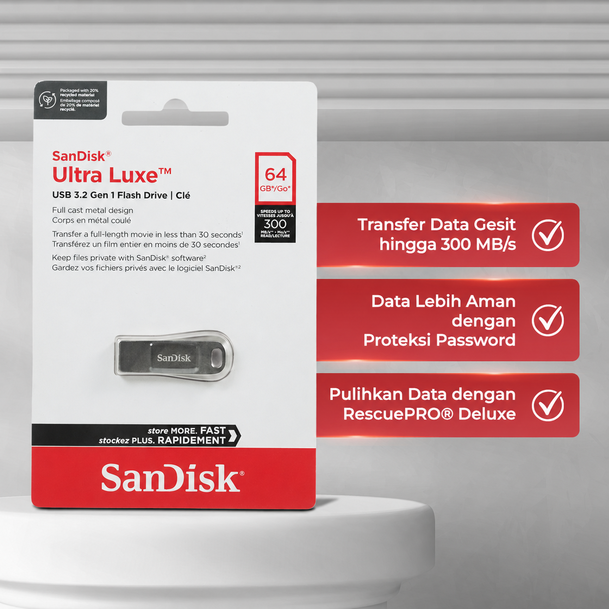 SanDisk Ultra Luxe Flashdisk USB 3.2 Gen 1 64GB - SDCZ74 Gambar produk SanDisk Ultra Luxe Flashdisk USB 3.2 Gen 1 64GB - SDCZ74 - 2