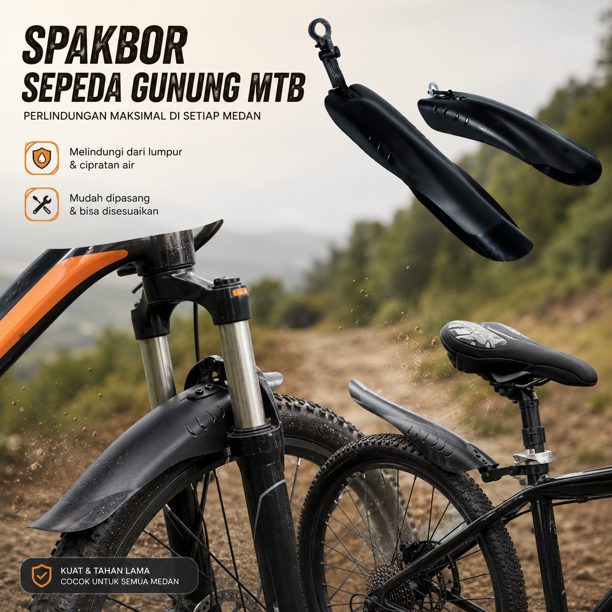 BEGISA Spakbor Sepeda Depan Belakang Fender Mudguard MTB Plastic - BG65 Gambar produk BEGISA Spakbor Sepeda Depan Belakang Fender Mudguard MTB Plastic - BG65 - Utama