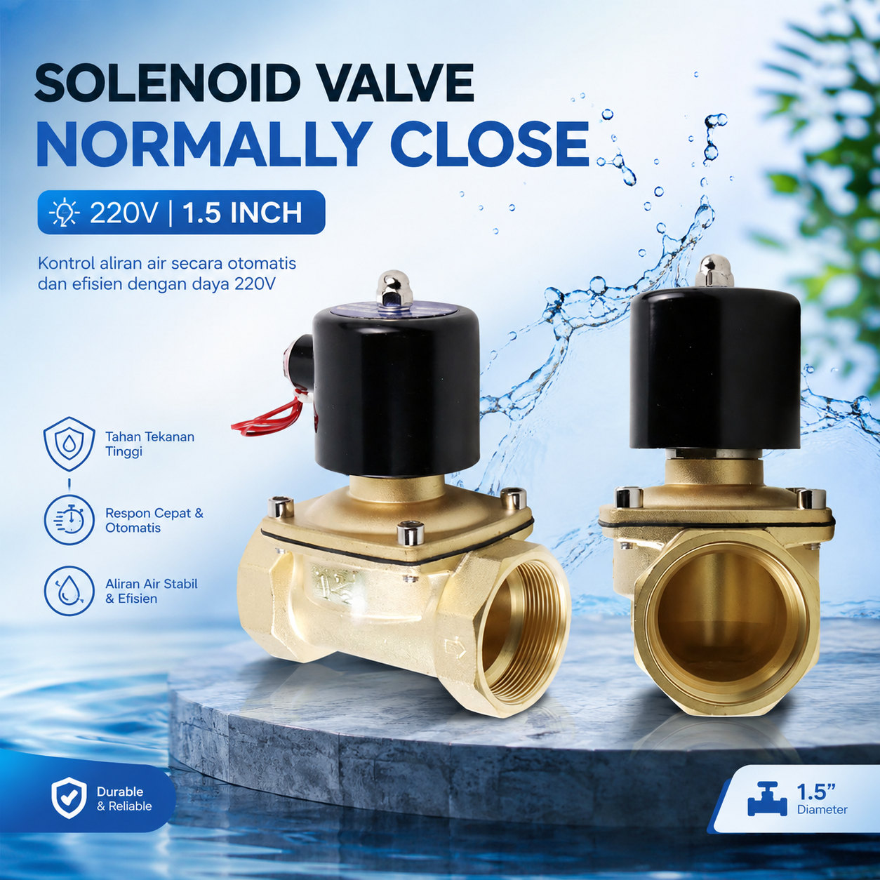 Gambar produk Geerte Solenoid Water Valve Keran Otomatis Normal Close 220V 1.5 Inch - 2W-400-40 - Utama