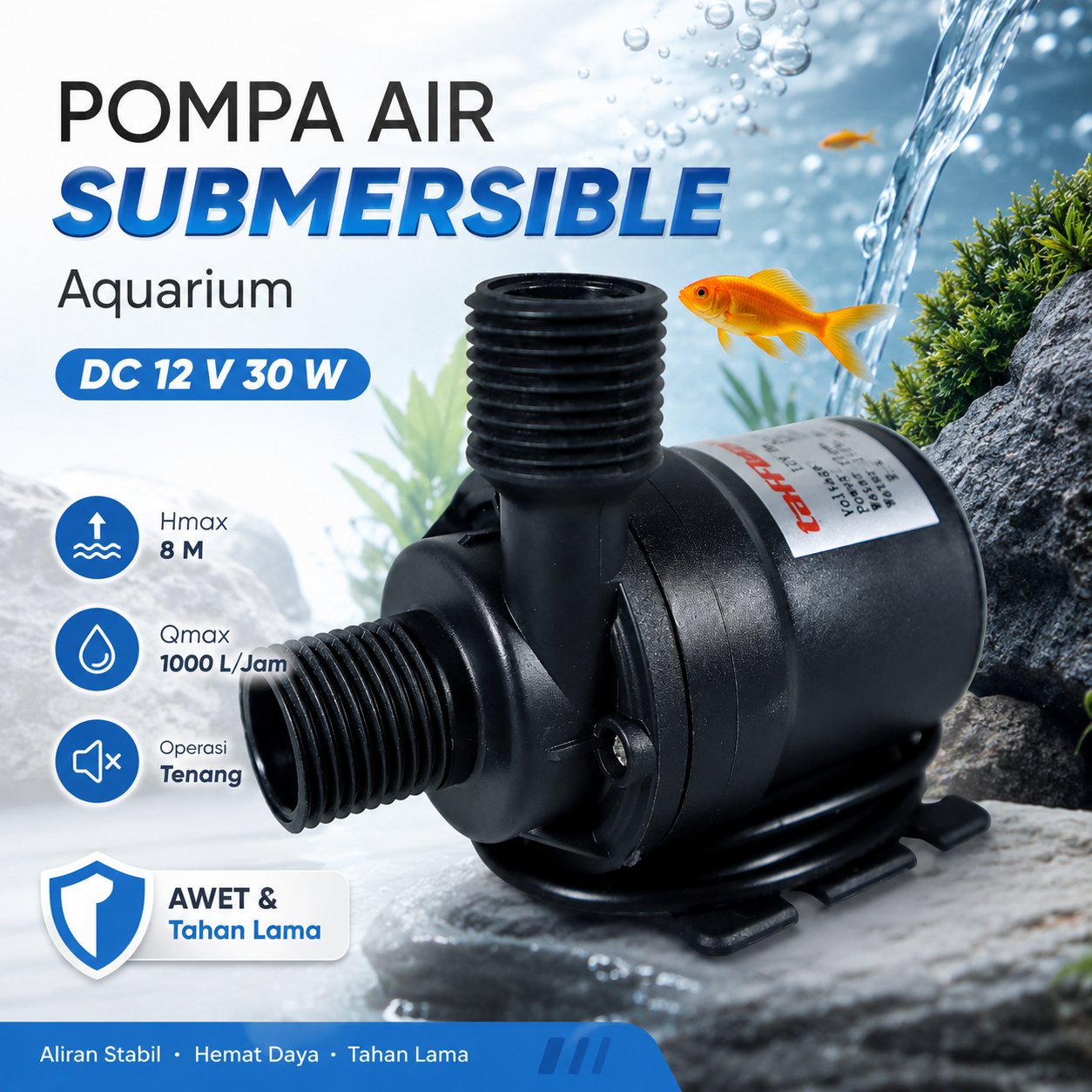 Gambar produk Taffware Pompa Air Celup Multifungsi Aquarium Submersible Pump 12V 30W - ZYW890 - Utama