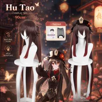 Gambar produk Huafei Wig Rambut Palsu Genshin Impact Hu Tao Cosplay 90cm - QQRR0552