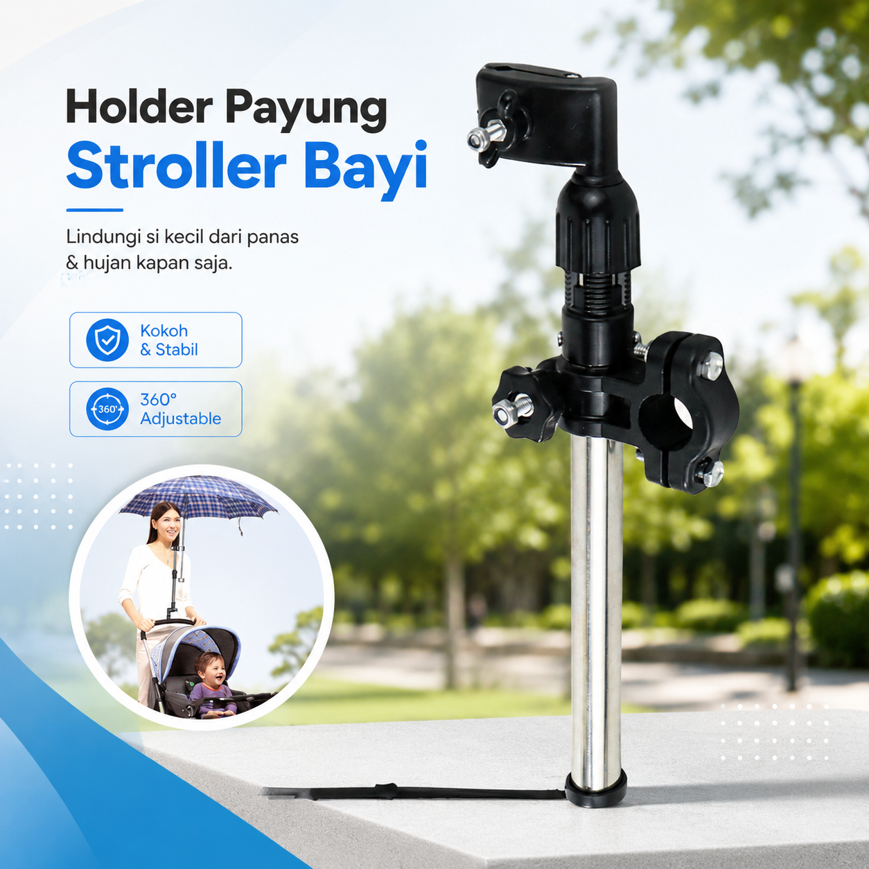 Alloet Holder Penjepit Payung Multifungsi Sepeda Stroller Kereta Bayi - HTC19 Gambar produk Alloet Holder Penjepit Payung Multifungsi Sepeda Stroller Kereta Bayi - HTC19 - Utama