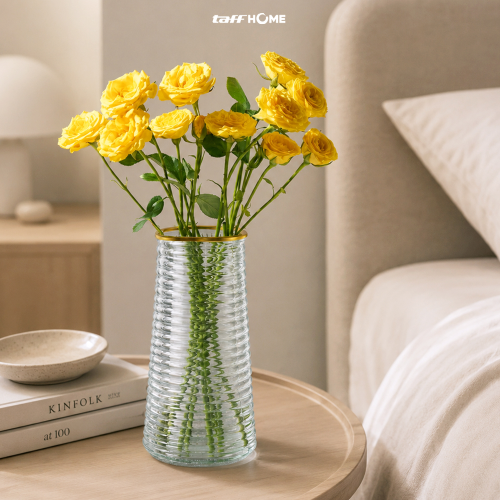 Gambar produk TaffHOME Vas Bunga Kaca Silinder Corrugated Nordic Simple Glass Vase - QT072 - 6