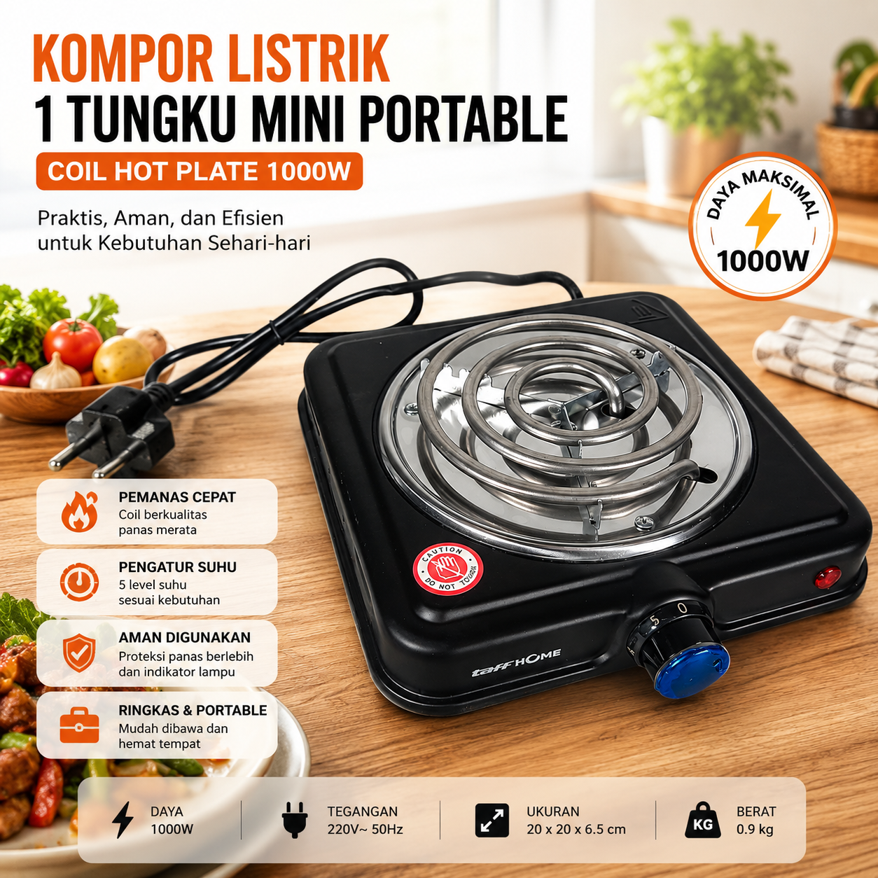 TaffHOME Kompor Listrik 1 Tungku Mini Portable Coil Hot Plate 1000W - SHP-5701 Gambar produk TaffHOME Kompor Listrik 1 Tungku Mini Portable Coil Hot Plate 1000W - SHP-5701 - Utama