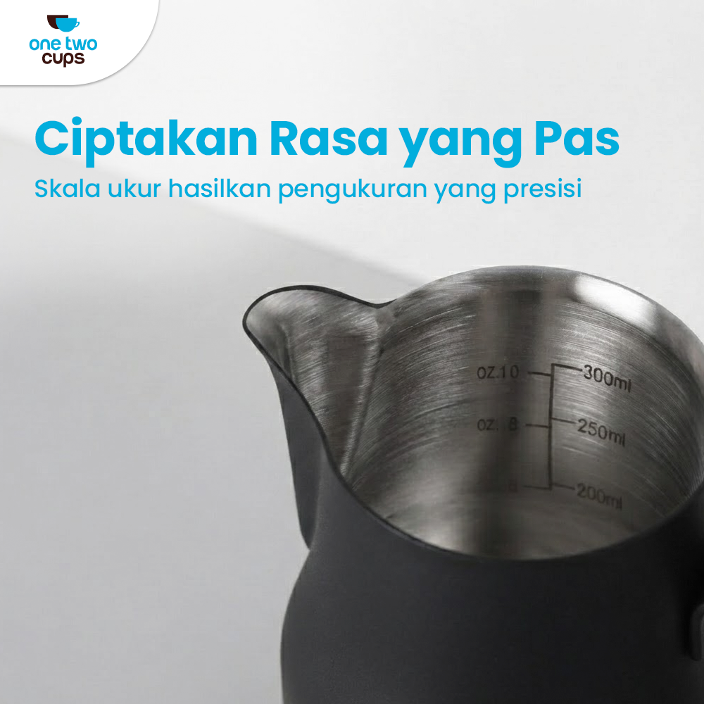 One Two Cups Milk Jug Pitcher Susu Latte Art Espresso Stainless Steel 350ml - AA050 Gambar produk One Two Cups Milk Jug Pitcher Susu Latte Art Espresso Stainless Steel 350ml - AA050 - 2