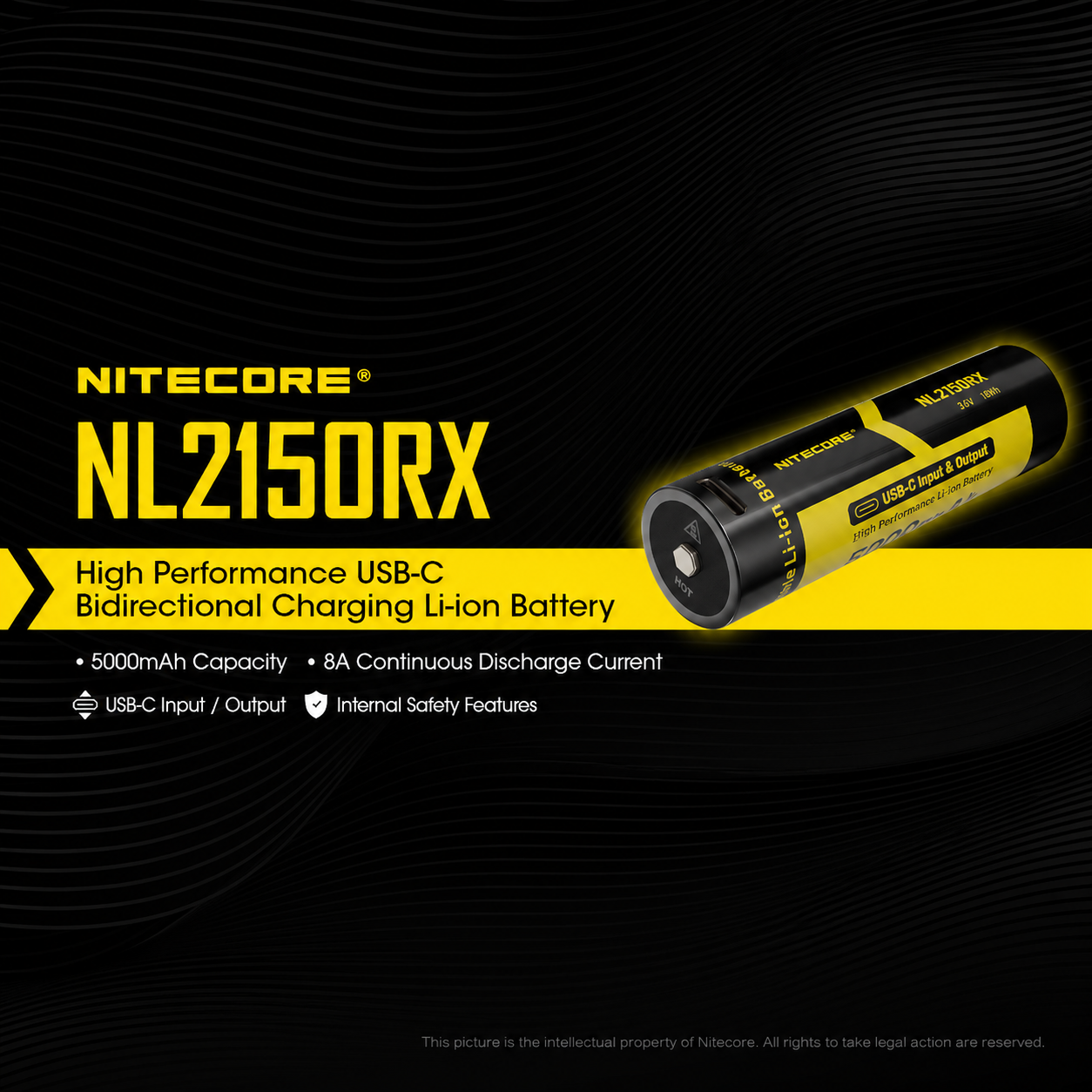 Gambar produk NITECORE Baterai Isi Ulang 21700 Flat Top Li-Ion 5000mAh 3.6V 1 PCS - NL2150RX - Utama