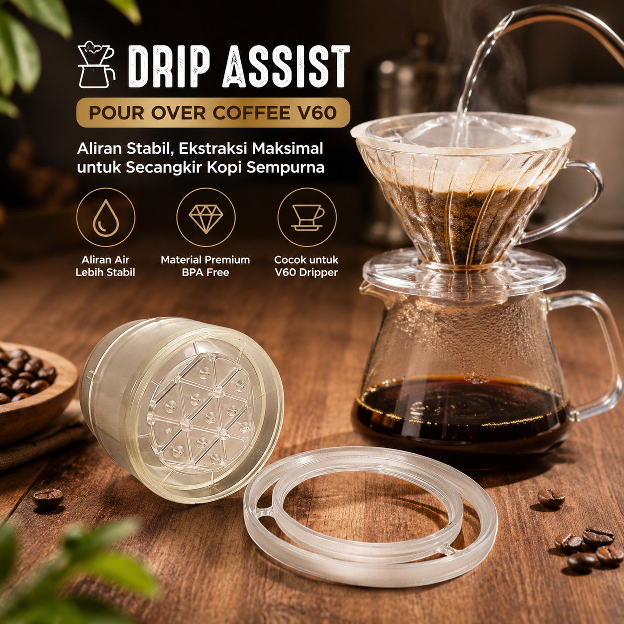 CAFEMASY Drip Assist Pour Over Coffee Dripper Shower Screen V60 - WS-10 Gambar produk CAFEMASY Drip Assist Pour Over Coffee Dripper Shower Screen V60 - WS-10 - 2
