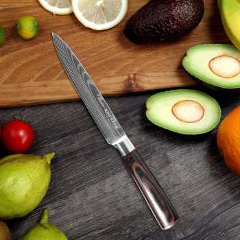Gambar produk KNIFEZER Pisau Dapur Daging Sayur Roti Damascus Pattern Stainless 5 Inch Slicing Knife