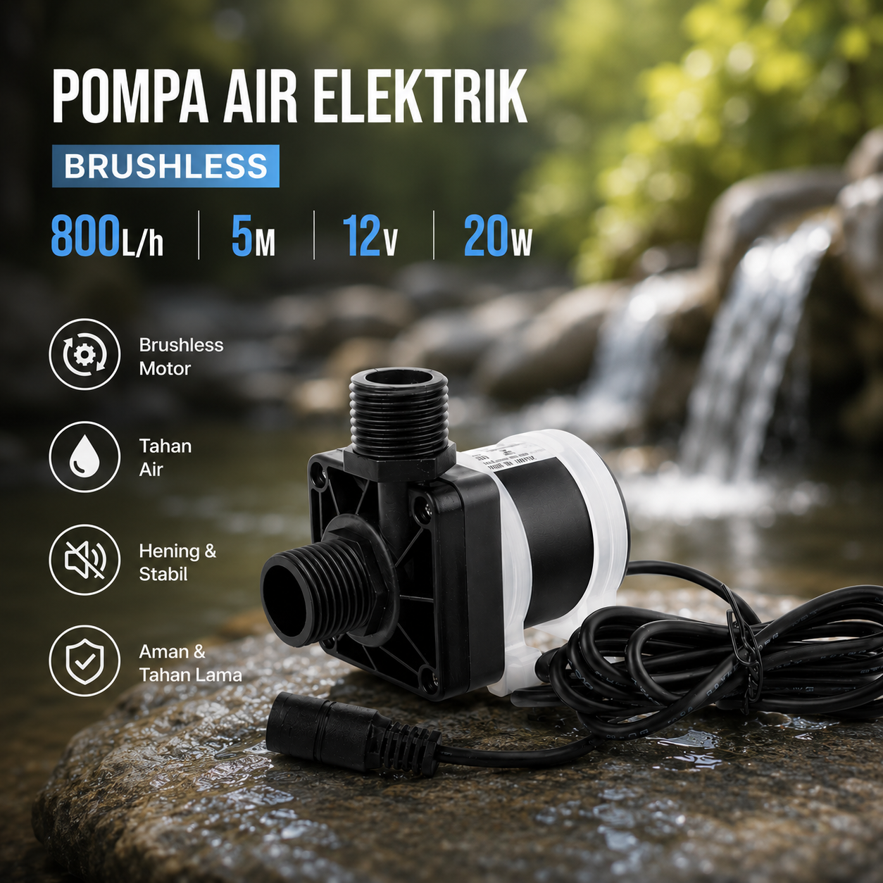 NICEYARD Pompa Air Elektrik DC Brushless Water Pump 800L/h 5M 12V 20W - AD4212A Gambar produk NICEYARD Pompa Air Elektrik DC Brushless Water Pump 800L/h 5M 12V 20W - AD4212A - Utama