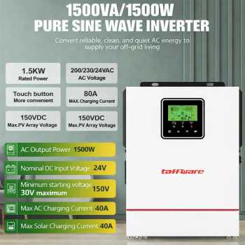 Taffware Solar Inverter Controller MPPT DC 24V to AC 230V 1.5KW - NMS-1500-24