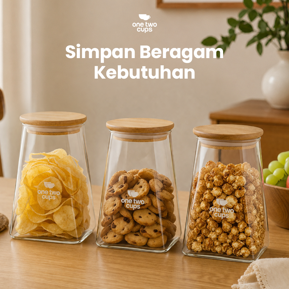 Gambar produk One Two Cups Toples Kaca Penyimpanan Makanan Pyramid Glass Storage Jar 950ml - S12 - 4