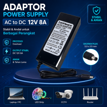 Gambar produk Taffware Adaptor Power Supply Converter AC to DC 12V 8A LED Strip - 1280