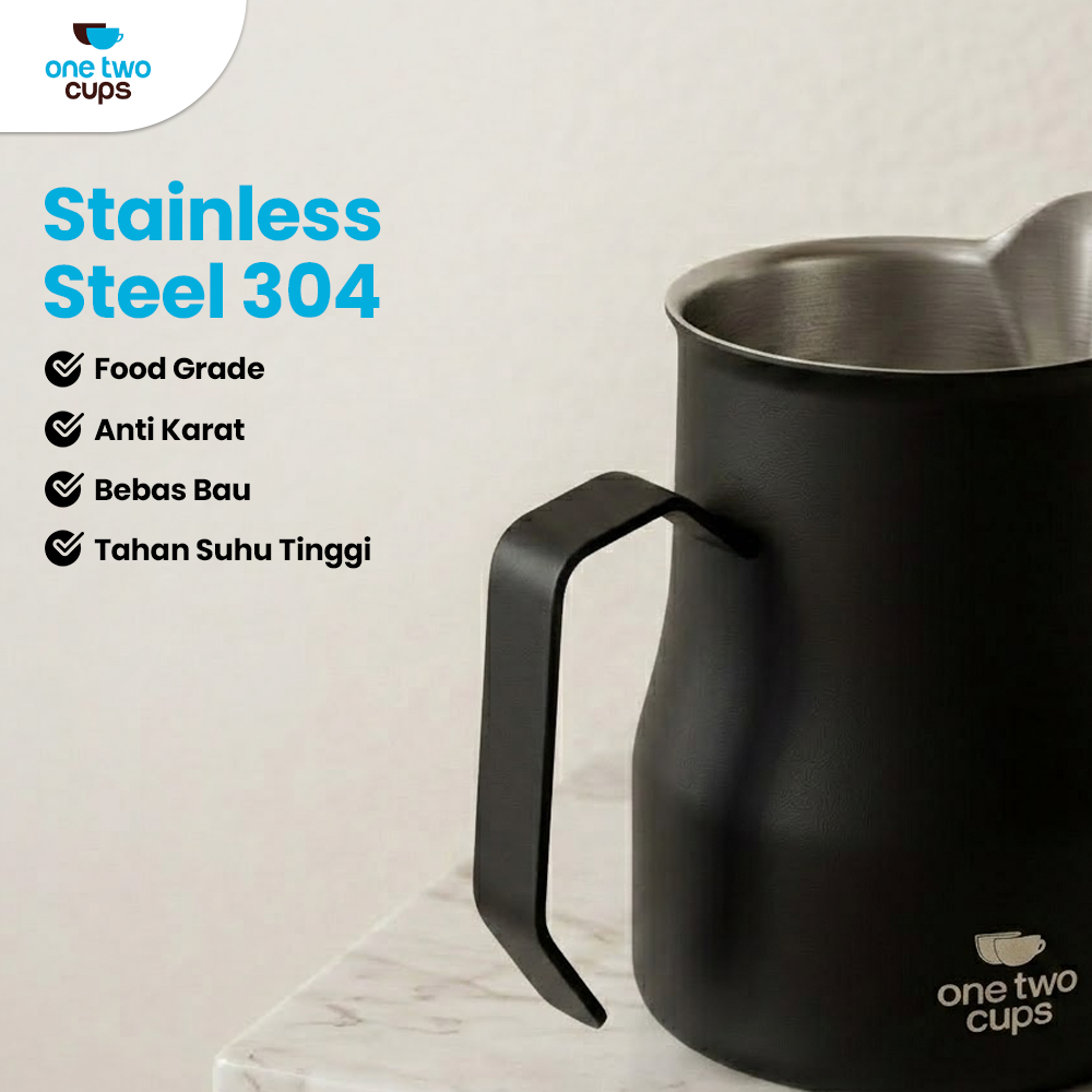 One Two Cups Milk Jug Pitcher Susu Latte Art Espresso Stainless Steel 350ml - AA050 Gambar produk One Two Cups Milk Jug Pitcher Susu Latte Art Espresso Stainless Steel 350ml - AA050 - 3