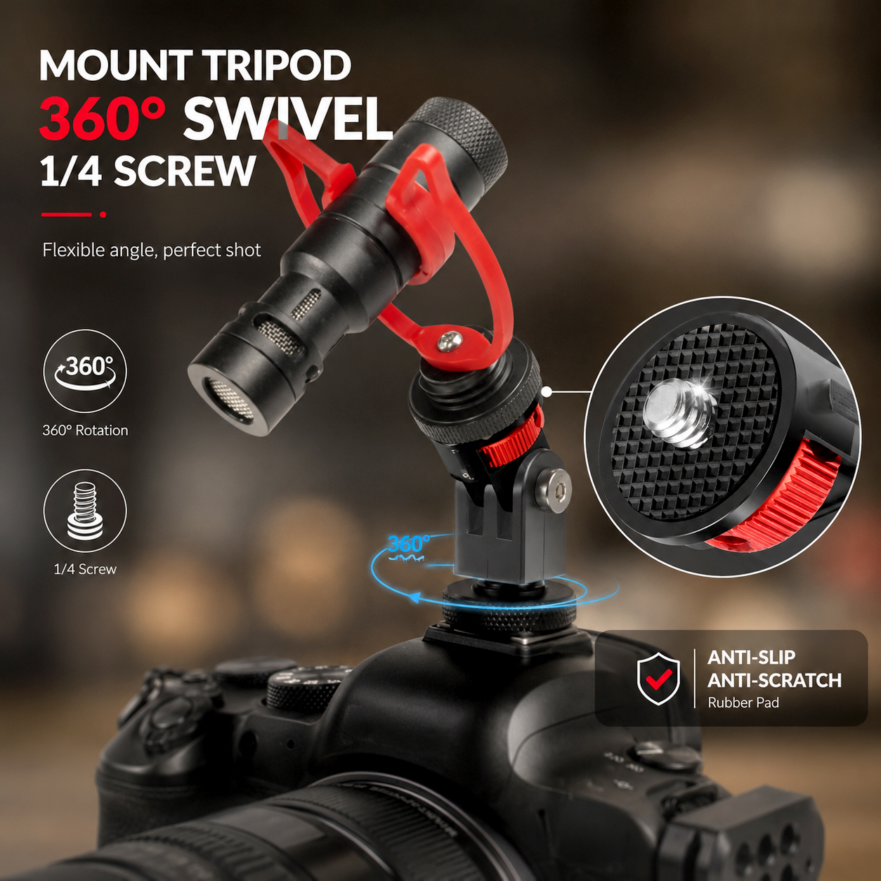 Gambar produk ELBOKERO Mini Mount Tripod Adaptor 360 Swivel 1/4 Screw GoPro Insta360 - KF45 - Utama