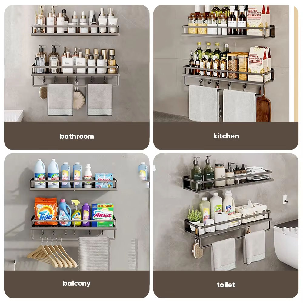 Gambar produk TaffHOME Rak Gantung Kamar Mandi Bathroom Organizer Rack Carbon Steel - YJ10 - 6