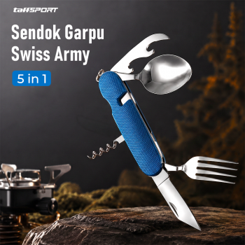 TaffSPORT Sendok Garpu Pisau Swiss Camping Tools Pocket Knife EDC 5in1 - A008