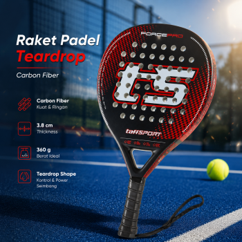 TaffSPORT Raket Padel Teardrop Carbon Fiber 3.8cm Thickness 360g - 4013