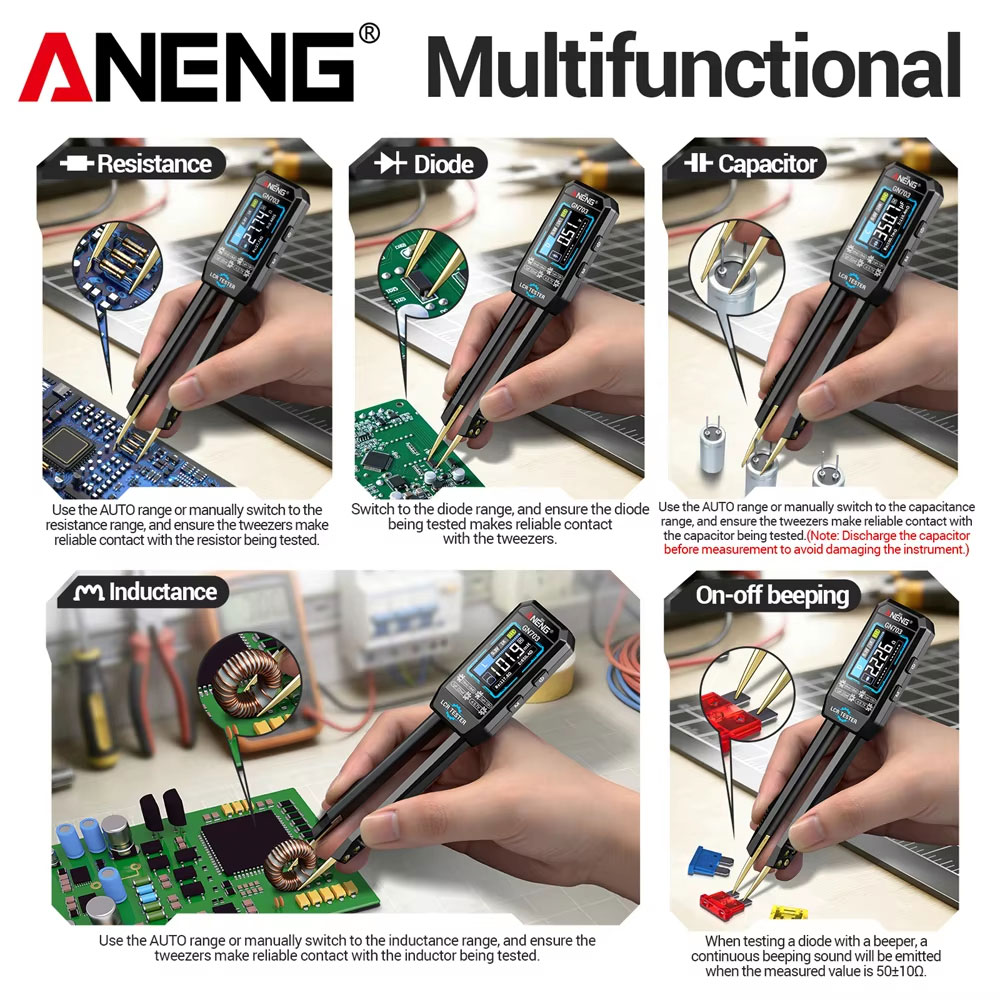 ANENG LCR Tester Meter Digital Smart Tweezer SMD Resistansi 250mAh - GN703 Gambar produk ANENG LCR Tester Meter Digital Smart Tweezer SMD Resistansi 250mAh - GN703 - 6
