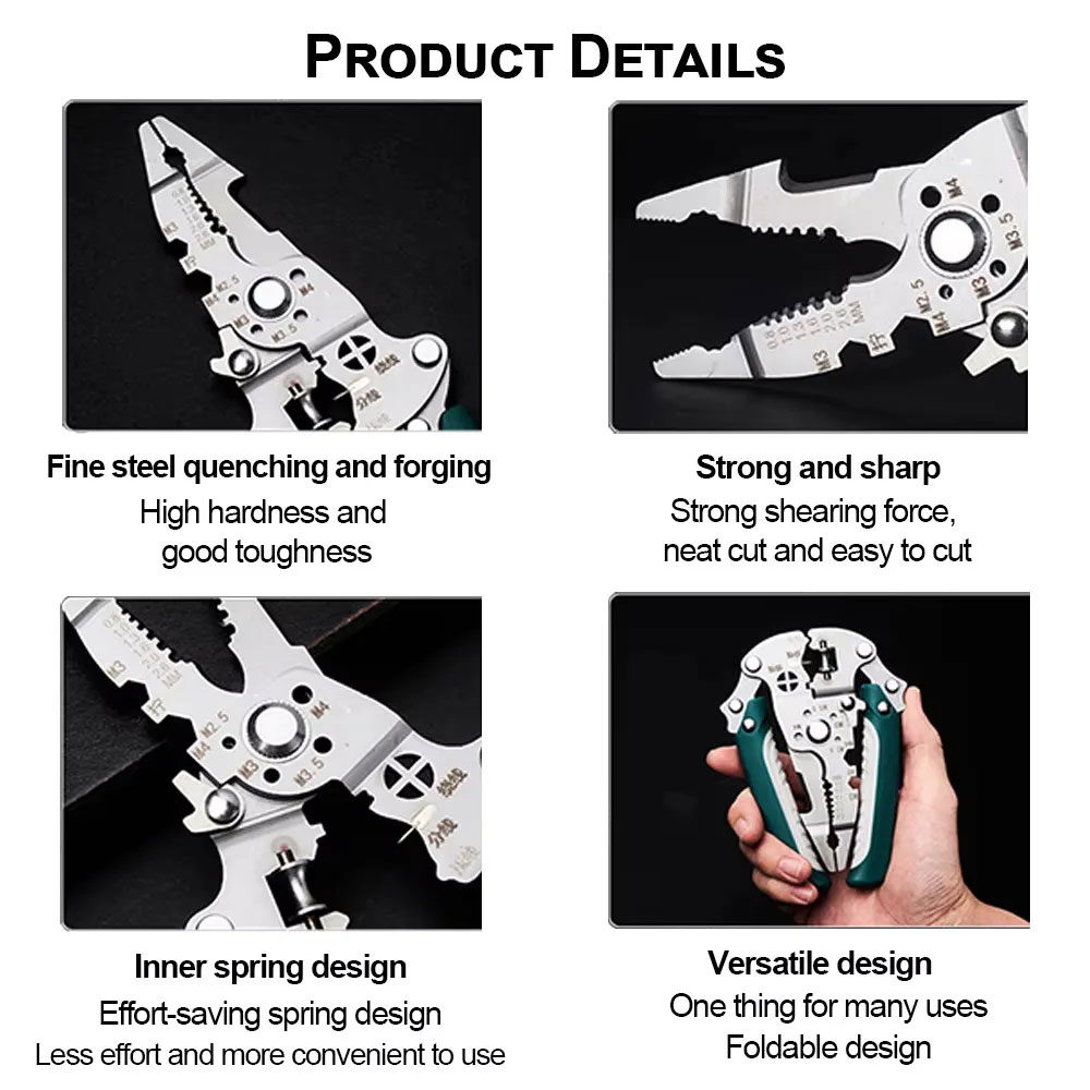 Pi Tang Lipat 18in1 Multifungsi Kupas Kabel Wire Stripper Cutter - TK0800 Gambar produk Pi Tang Lipat 18in1 Multifungsi Kupas Kabel Wire Stripper Cutter - TK0800 - 8