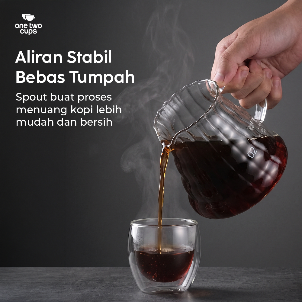 One Two Cups Teko Kopi Coffee Server V60 Drip Pour Over Kaca 600ml - XGS-36/60 Gambar produk One Two Cups Teko Kopi Coffee Server V60 Drip Pour Over Kaca 600ml - XGS-36/60 - 1