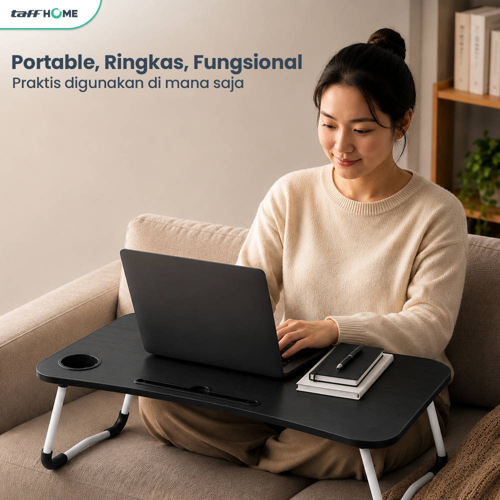 TaffHOME Meja Lipat Belajar Kerja Foldable 80x39.5cm with Cup Slot - BC40 Gambar produk TaffHOME Meja Lipat Belajar Kerja Foldable 80x39.5cm with Cup Slot - BC40 - 1