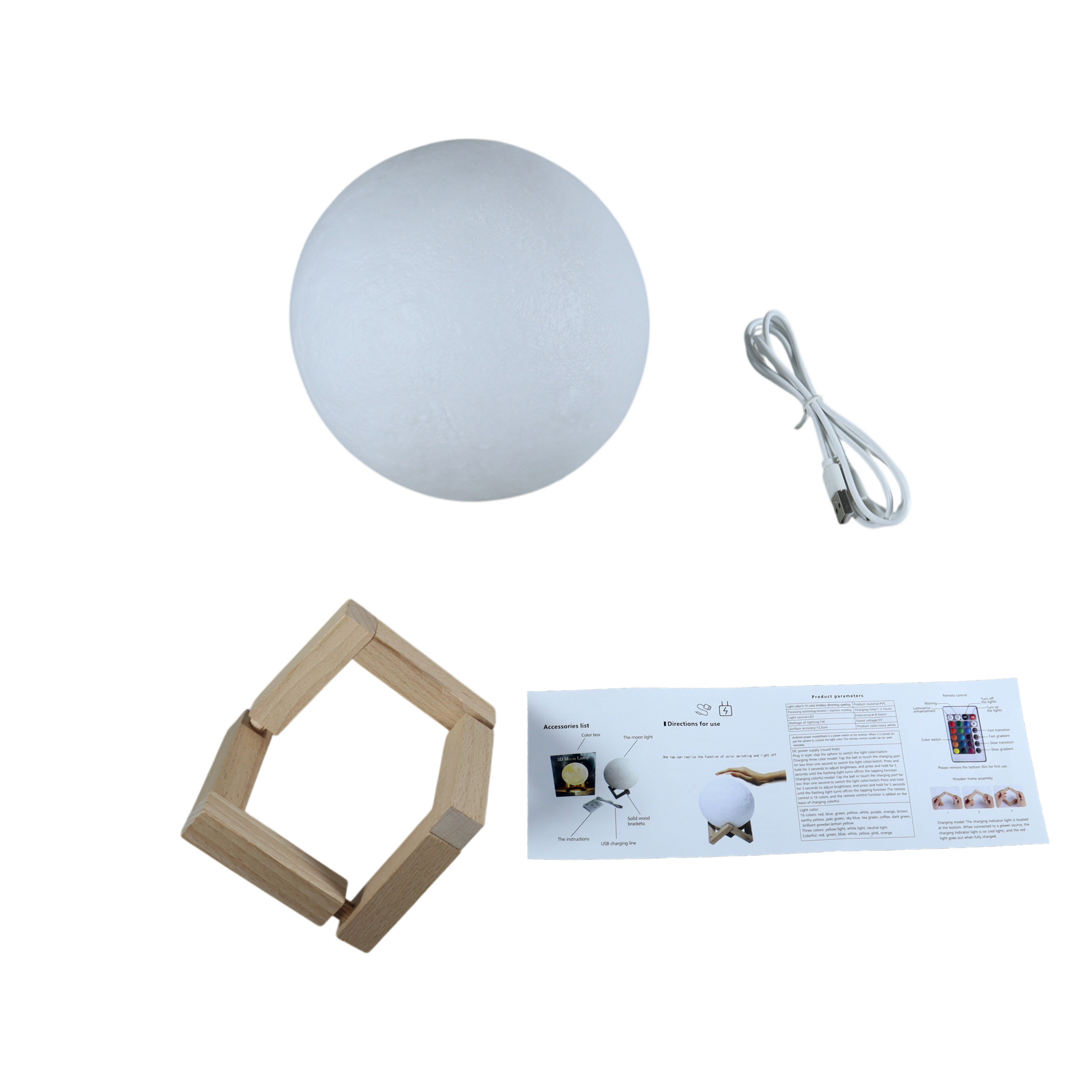 Gambar produk OUIO Lampu Tidur Bulan 3D Moon Night Light 3 Color 1W Rechargeable 15cm - OU6069 - 7