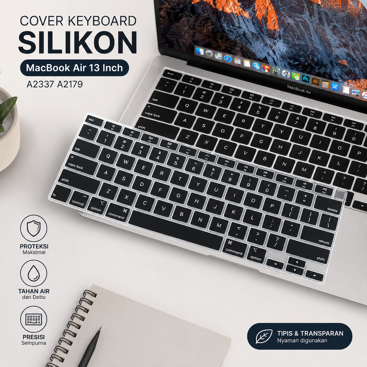 URBANSKY Cover Keyboard Silikon MacBook Air 13 Inch A2337 A2179 US - U-13 Gambar produk URBANSKY Cover Keyboard Silikon MacBook Air 13 Inch A2337 A2179 US - U-13 - Utama