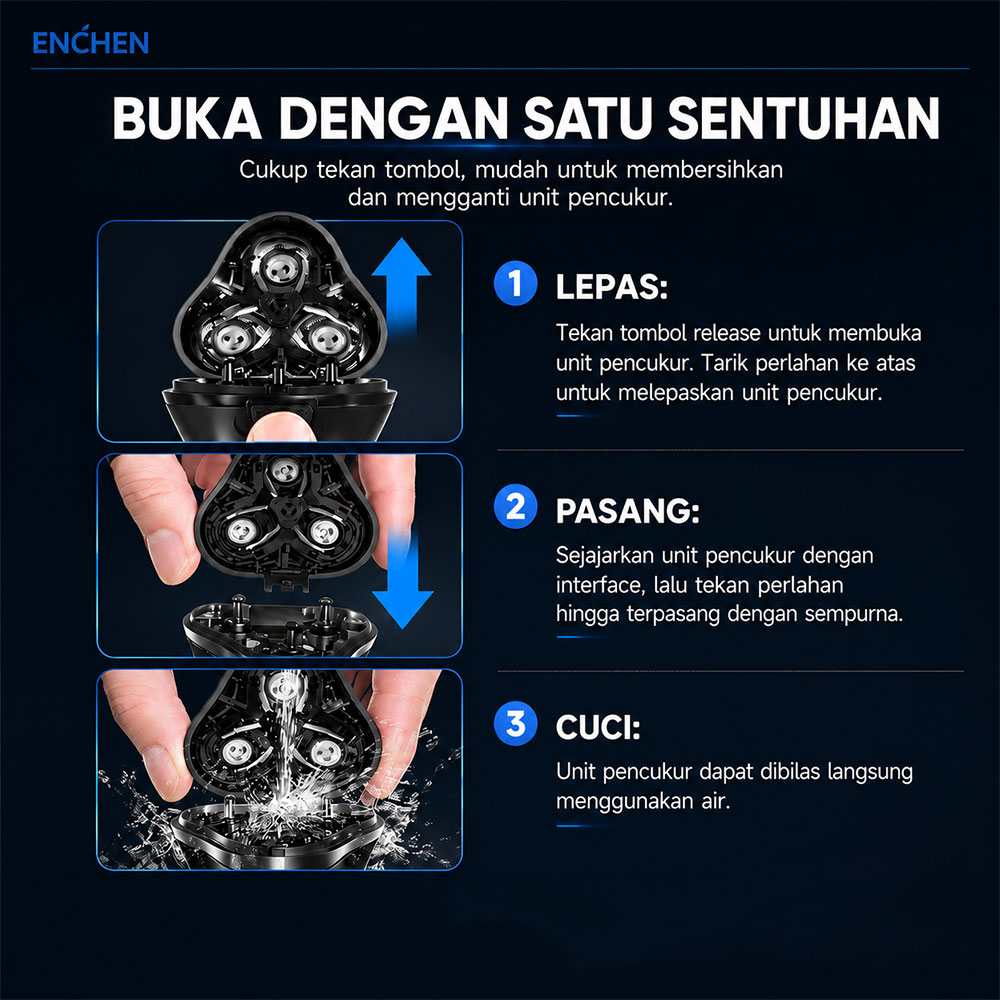 ENCHEN Alat Cukur Elektrik 3D Magnetic Electric Shaver 5W 500mAh - Blackstone 8 Gambar produk ENCHEN Alat Cukur Elektrik 3D Magnetic Electric Shaver 5W 500mAh - Blackstone 8 - 8