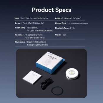 Gambar produk TELESIN Lampu Fill Light 2in1 Magnetic Flashlight 3 Color 500mAh - P5-BGD-17SR - Kemasan