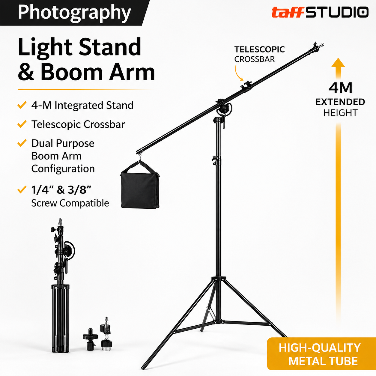 TaffSTUDIO Tripod Light Stand Studio Photography 4M with Boom Arm - 400F Gambar produk TaffSTUDIO Tripod Light Stand Studio Photography 4M with Boom Arm - 400F - 5