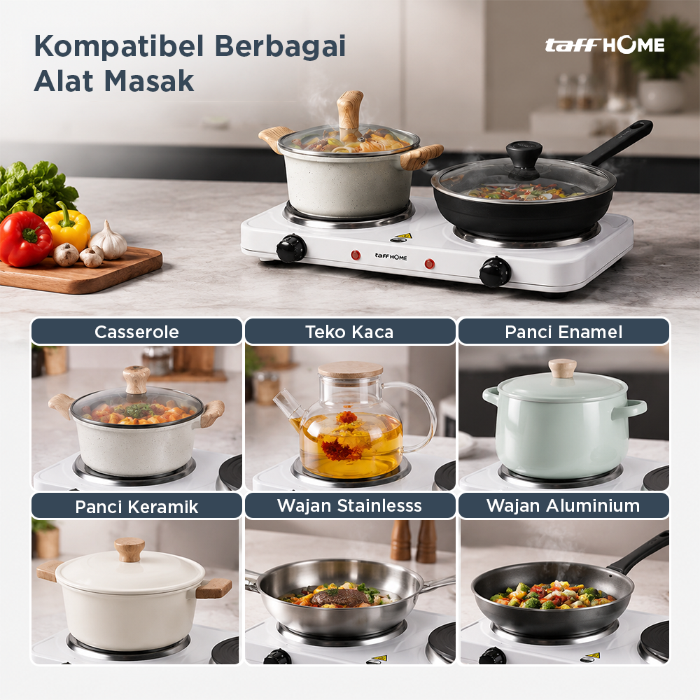 Gambar produk TaffHOME Kompor Listrik 2 Tungku Portable Hot Plate 2000W - H2-2000-04 - 4