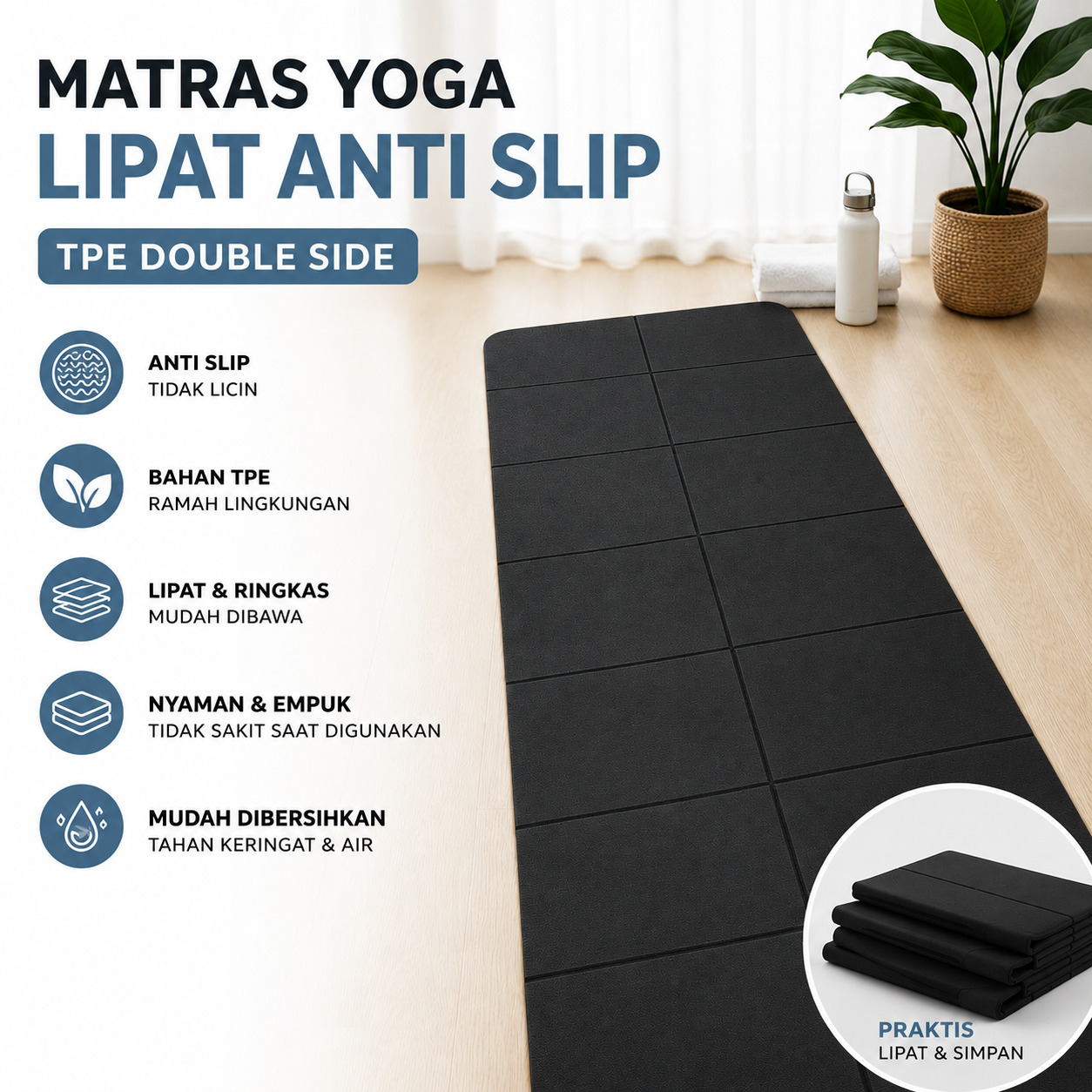 LOOZYKIT Matras Yoga Mat Lipat Karpet Anti Slip TPE 180.5x60.5cm - LK-3MM Gambar produk LOOZYKIT Matras Yoga Mat Lipat Karpet Anti Slip TPE 180.5x60.5cm - LK-3MM - Utama