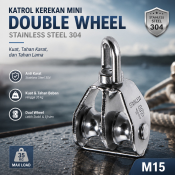 Gambar produk Taffware Katrol Kerekan Mini Swivel Pulley Stainless Double Wheel M15