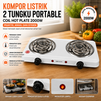 TaffHOME Kompor Listrik 2 Tungku Portable Coil Hot Plate 2000W - SHP-5703