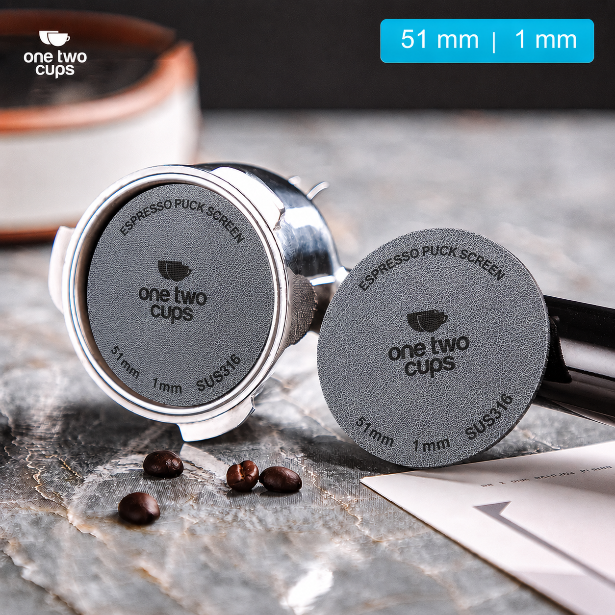 Gambar produk One Two Cups Puck Screen Portafilter Espresso Machine 150 Micron 51mm 1mm - SUS3 - Utama