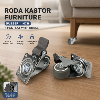 CASTRY Roda Kastor Furniture Soft Rubber Caster Wheel 1 Inch 4 PCS - C10
