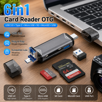 Gambar produk ZXX Card Reader OTG 6in1 USB 3.0 Micro Type C SD Card MicroSD USB - Z61