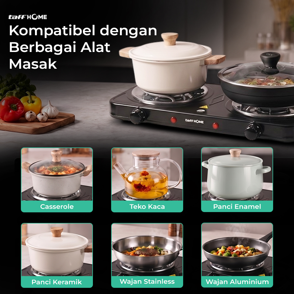 Gambar produk TaffHOME Kompor Listrik 2 Tungku Portable Coil Hot Plate 2000W - C2-2000-05 - 4