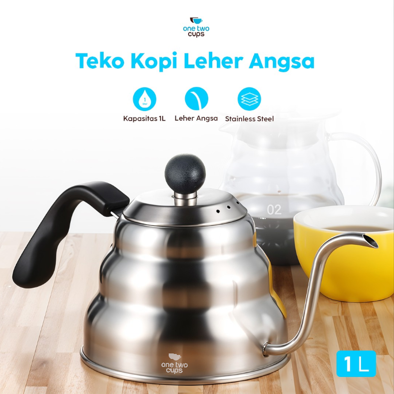 Gambar produk One Two Cups Teko Kopi Leher Angsa Gooseneck Pour Over Drip Kettle 1L - RF-10 - Utama