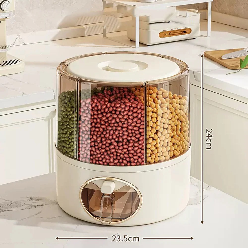 RYNALI Dispenser Beras Putar 360 MoistureProof Grain 6 Grid 5kg - YM7 Gambar produk RYNALI Dispenser Beras Putar 360 MoistureProof Grain 6 Grid 5kg - YM7 - 5