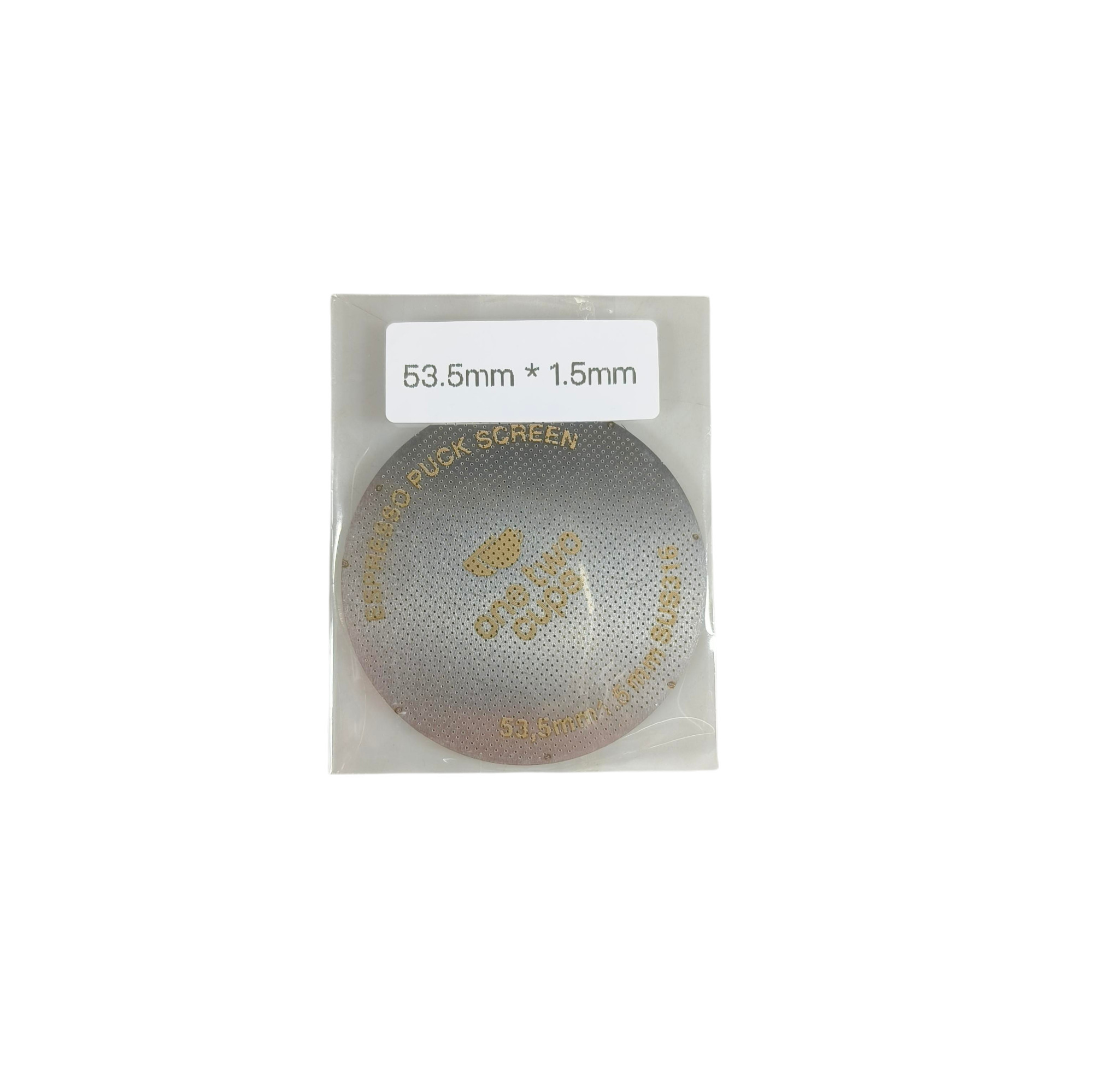 Gambar produk One Two Cups Puck Screen Portafilter Espresso Double Layer 150 Micron 53.5mm - SUS316 - Kemasan