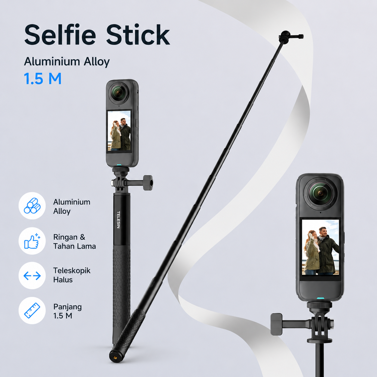 TELESIN Tongsis Insta360 GoPro DJI Osmo Ultra Long Selfie Stick 1.5M - S1-MNP-11 Gambar produk TELESIN Tongsis Insta360 GoPro DJI Osmo Ultra Long Selfie Stick 1.5M - S1-MNP-11 - Utama