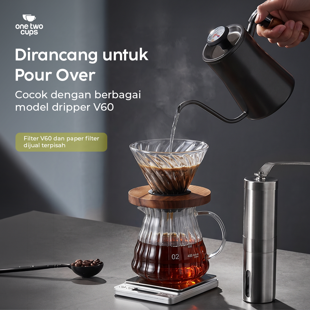 One Two Cups Teko Kopi Coffee Server V60 Drip Pour Over Kaca 600ml - XGS-36/60 Gambar produk One Two Cups Teko Kopi Coffee Server V60 Drip Pour Over Kaca 600ml - XGS-36/60 - 2