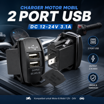 Gambar produk YCCPAUTO Dual USB Charger Motor Mobil 2 Port DC 12-24V 3.1A 1 PCS - CJ-L040