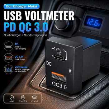 Awdy Car Charger Mobil Tanam Dual USB Voltmeter PD QC 3.0 - A12