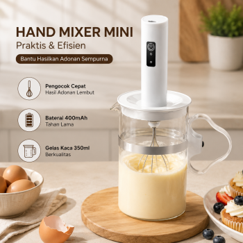 Gambar produk YUTAO Hand Mixer Mini Pengocok Telur Milk Frother 400mAh with Glass - HMW25