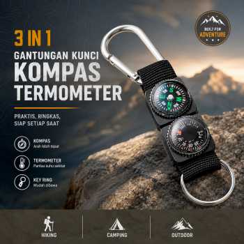 TaffSPORT Gantungan Kunci 3 in 1 Kompas Termometer Carabiner Key Ring - ED24