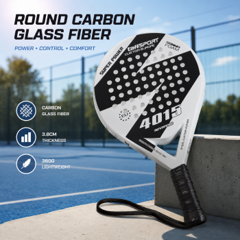 TaffSPORT Raket Padel Round Carbon Glass Fiber 3.8cm Thickness 360g - 4015