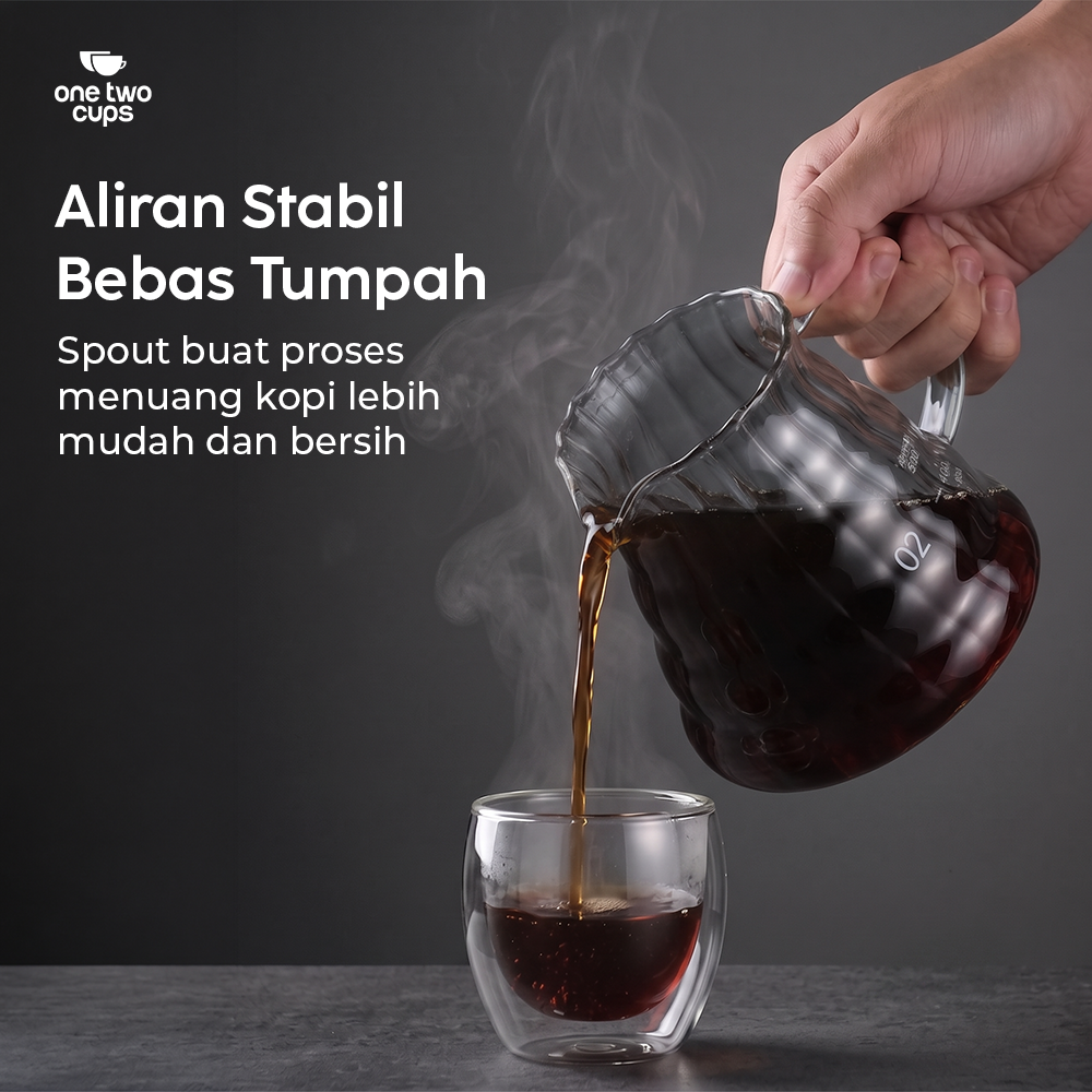 One Two Cups Teko Kopi Coffee Server V60 Drip Pour Over Kaca 600ml - XGS-36/60 Gambar produk One Two Cups Teko Kopi Coffee Server V60 Drip Pour Over Kaca 600ml - XGS-36/60 - 2